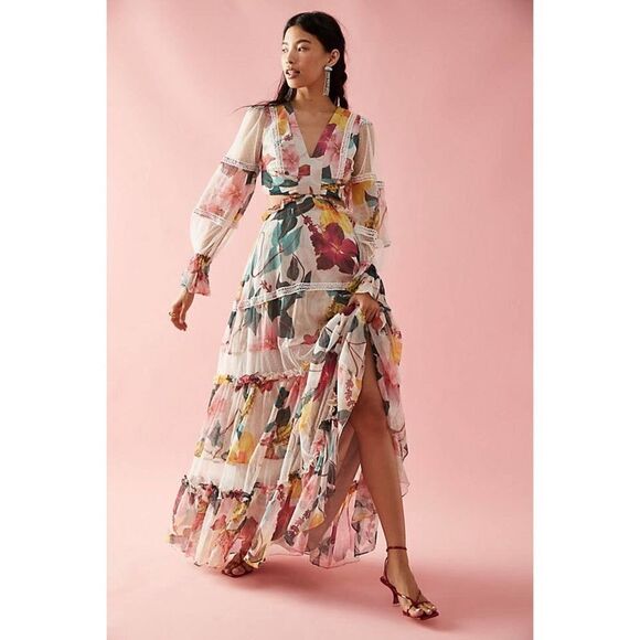 PatBo Hibiscus Lace Trim Cut Out Maxi Dress in Vanilla US2 - Picture 5 of 9